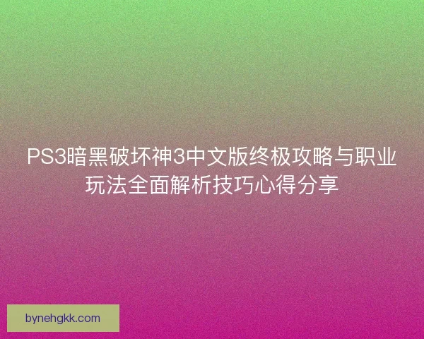 PS3暗黑破坏神3中文版终极攻略与职业玩法全面解析技巧心得分享